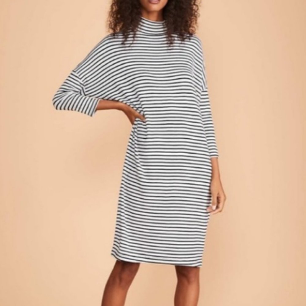 Lou & Grey Striped Turtleneck Midi Dress- Size Small